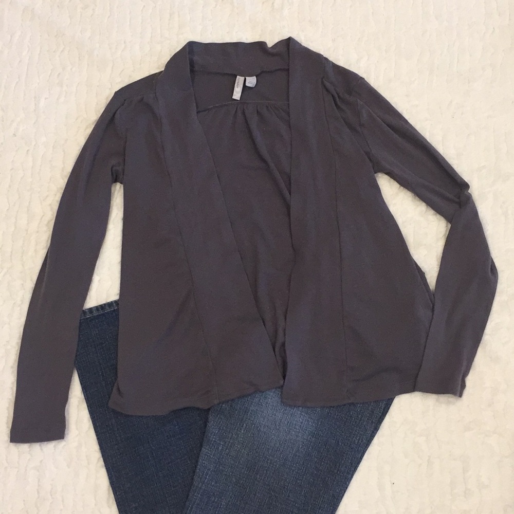 Gray Open Front Cardigan